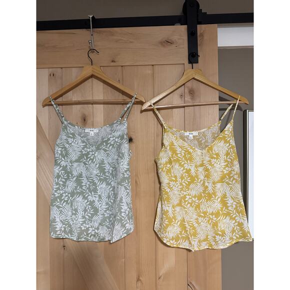 Anthropologie Mine | Bundle NWOT Floral Button Tanks Yellow & Green | Size S - Picture 1 of 13